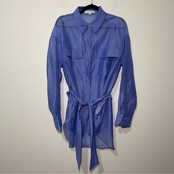 English Factory women’s Sheer Blue belted Button-Up office dress Shirt in sizs M - Picture 2 of 11